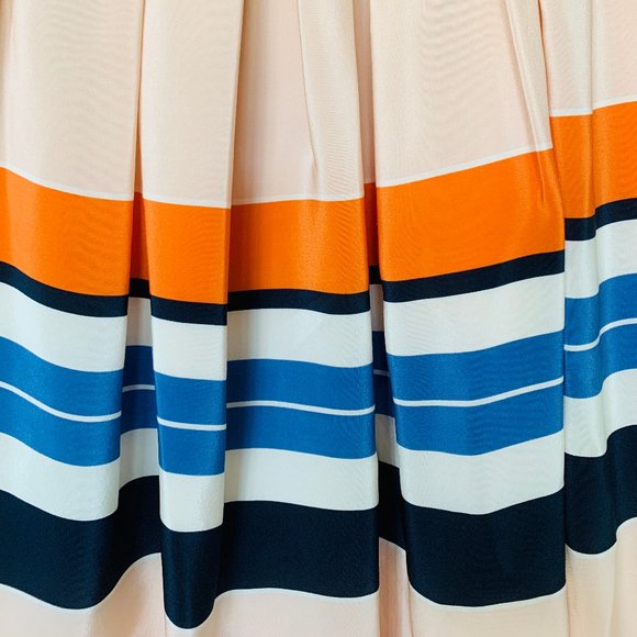 LK Bennett Orange Caitlyn Striped Silk Skirt - Picture 5 of 11